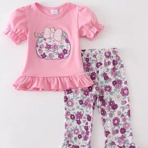 CUTE Girls PINK FLORAL fall/halloween PUMPKIN PANTS SET